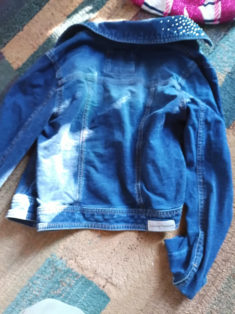 Justice Dark Blue Denim Jacket with Studded Collar